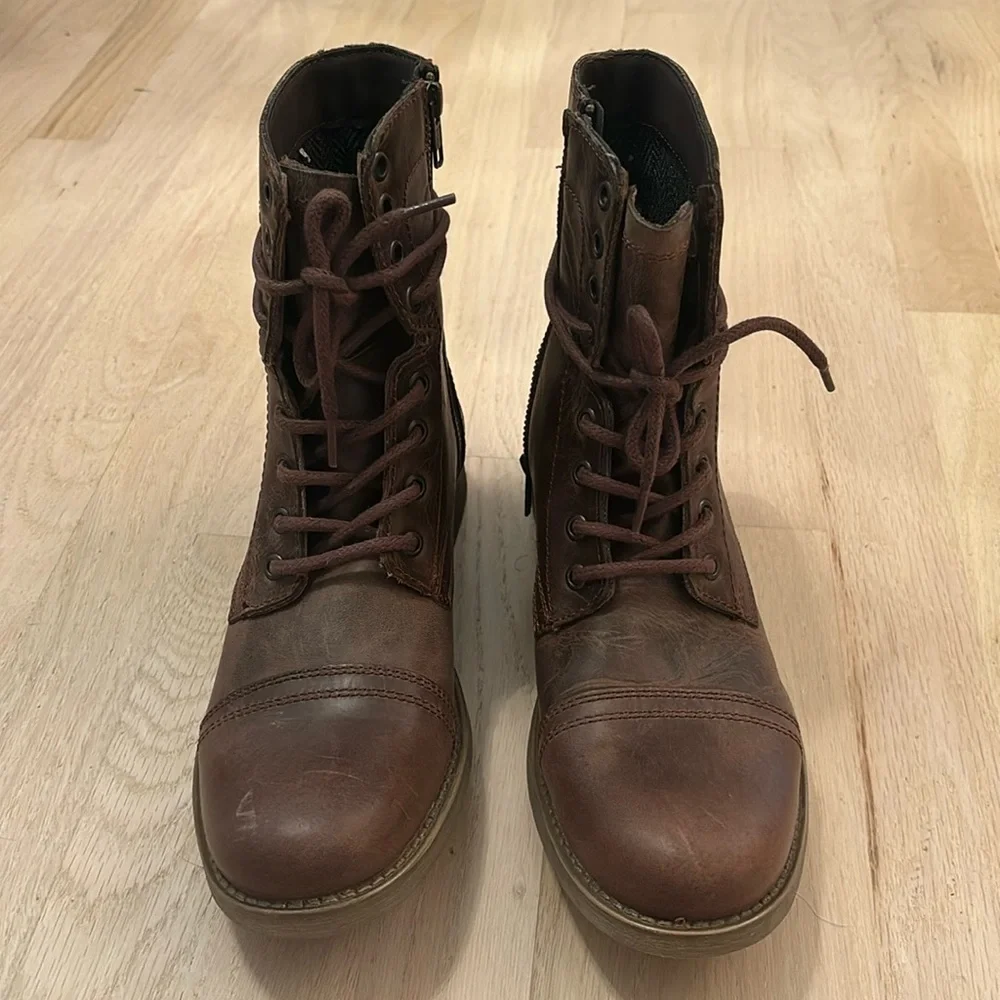 Steve Madden Dark Brown Lace-Up Leather Combat Boots